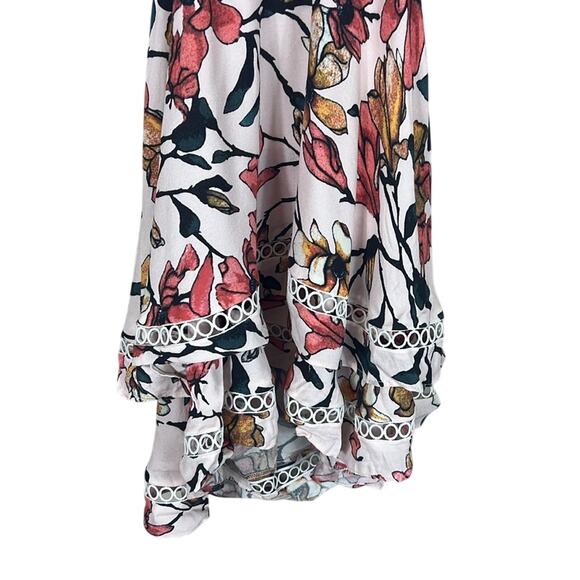 Aijek Gabriella Mini Dress Womens 2 White Floral Ruffl V-Neck Crochet Tropical - Picture 4 of 7